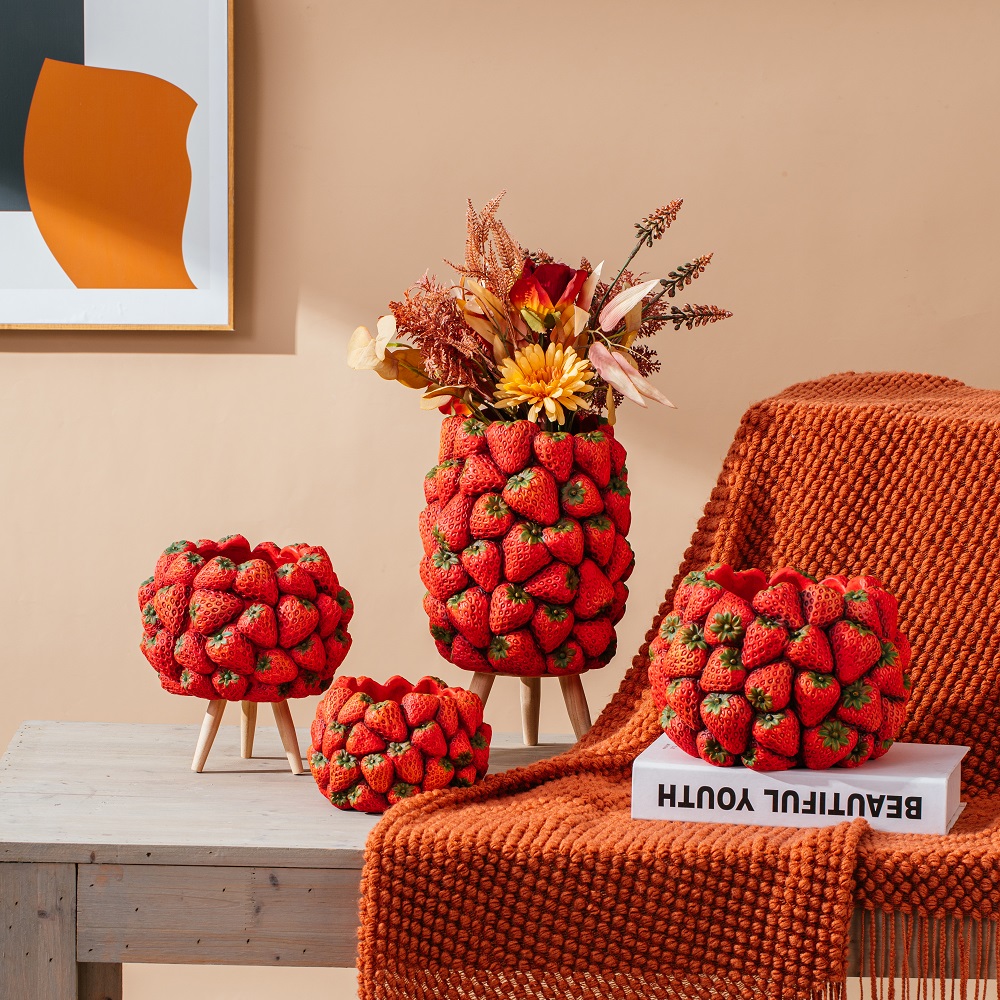 Embossed modern cement vase fruit design strawberry shape Concrete Vase