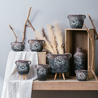 Vintage home decoration garden pots cement flower pots & planters with double handles
