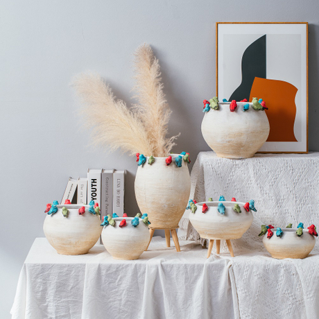 Many Birds embosses design home decorative concrete pots colorful cement flower pot for gifts