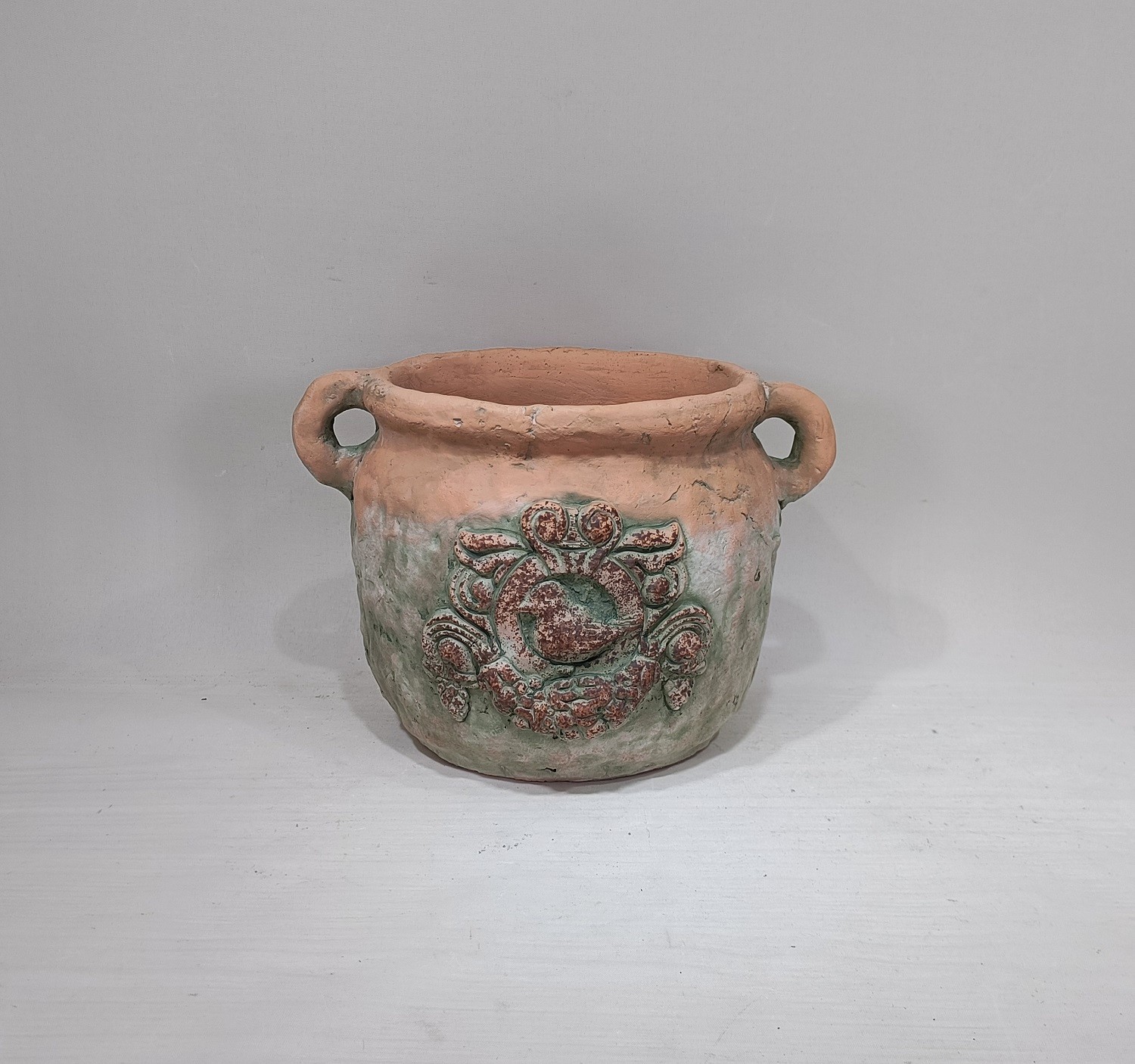 Round matte terracotta color garden decoration cement plant pots with double handles
