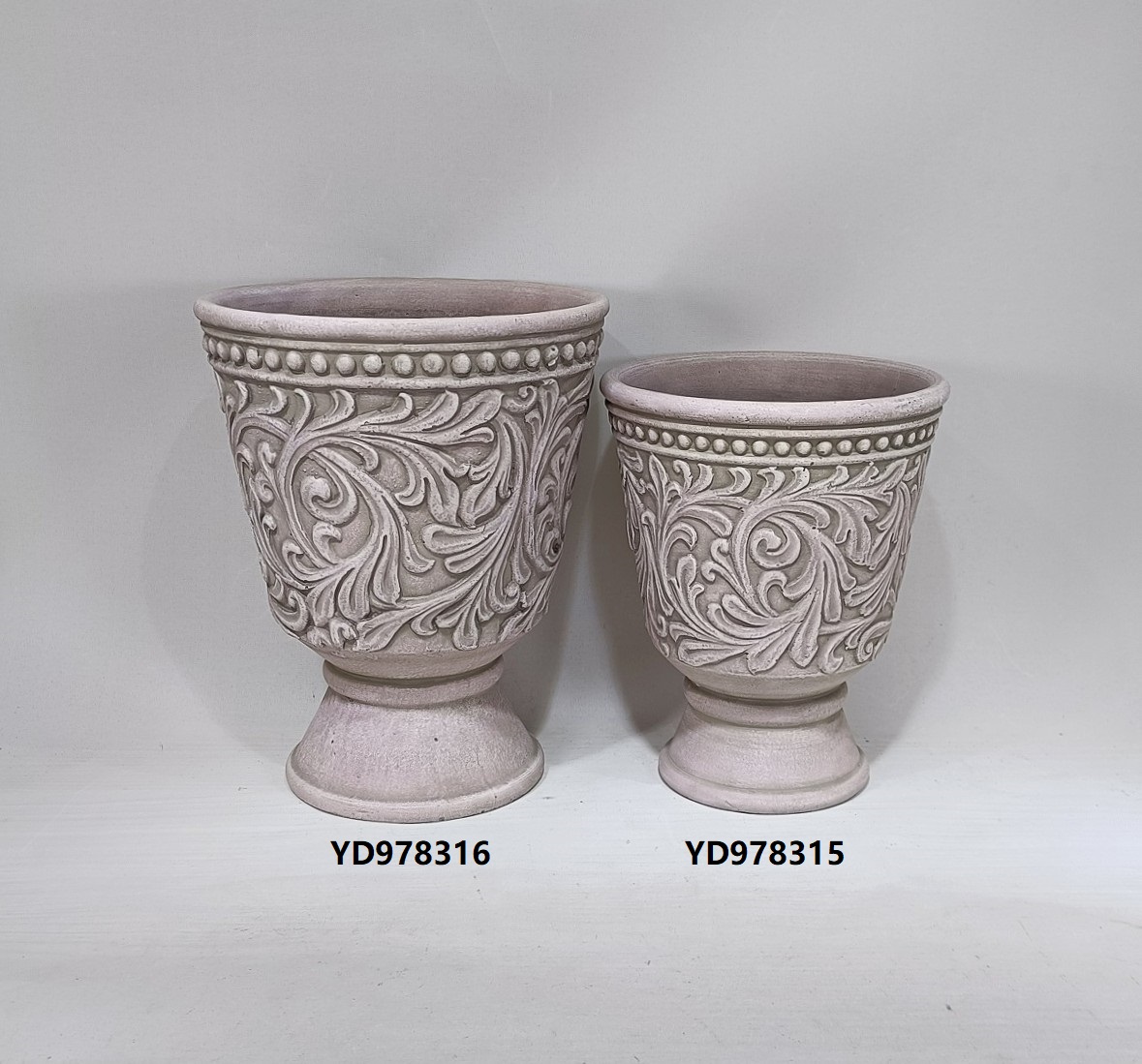 Retro style embossed concrete urn pots Vintage home decoration cement flower urn pots