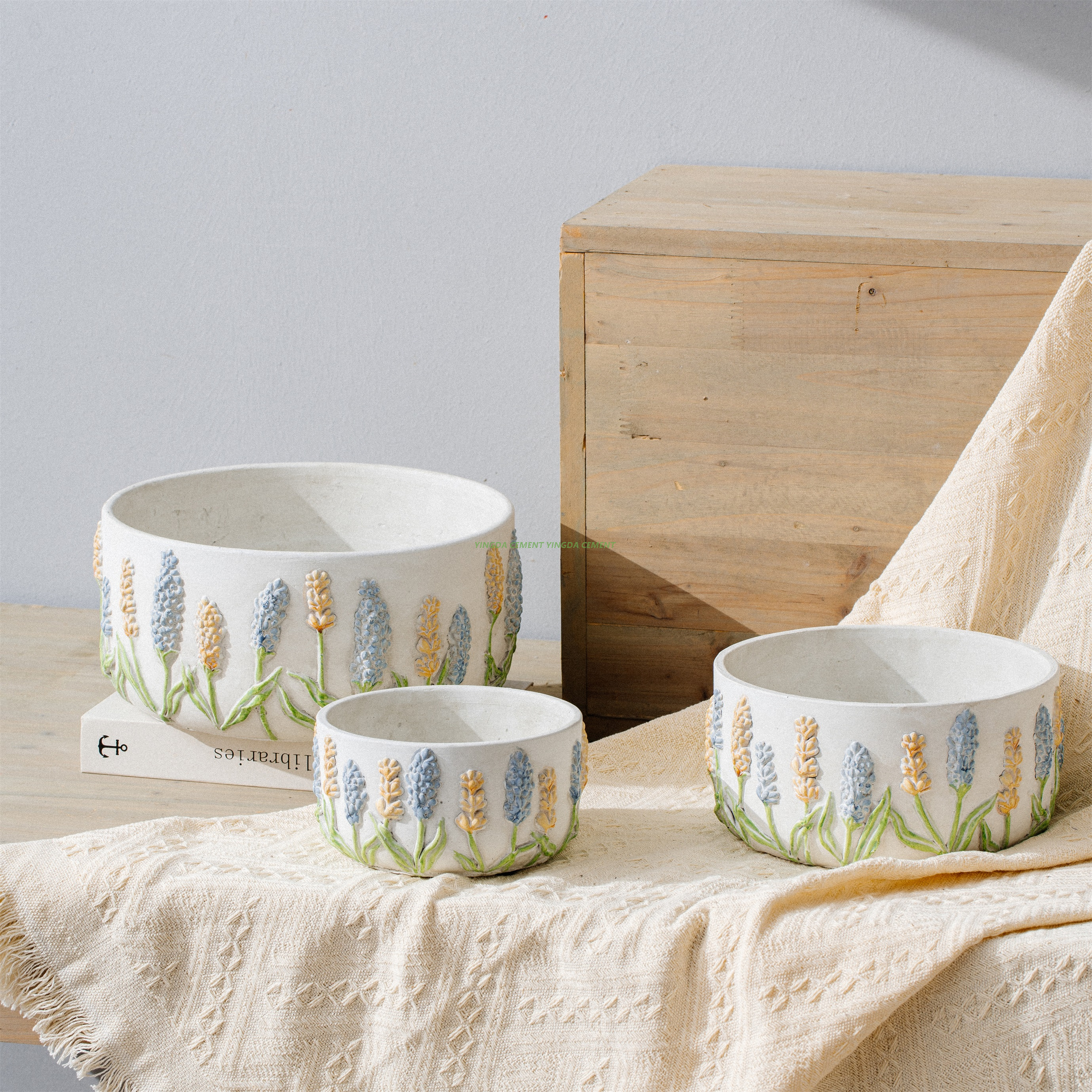 Custom Size Logo Nordic Puffed Ridge Concrete Cement Planter Plant Flower Succulent Cactus Pots