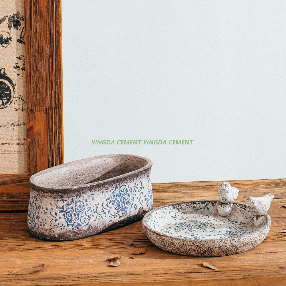 Retro Style Custom Logo Decal Design Cactus Plant Pots Desktop Decorative Cement Flower Pot