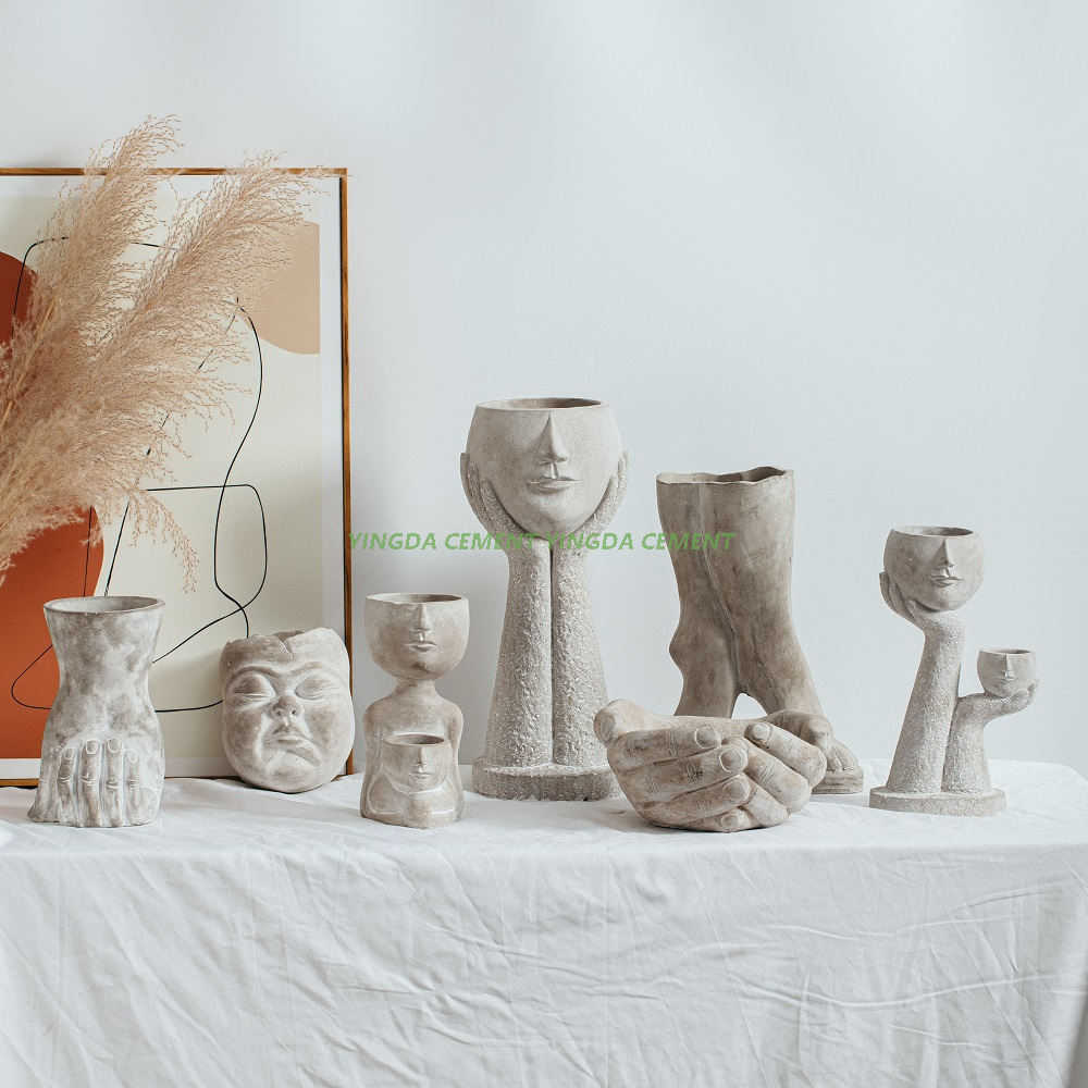 Fashion Creative Design Head Face Succulent Pot Matte Cute Cement Flower Pots for Decoration