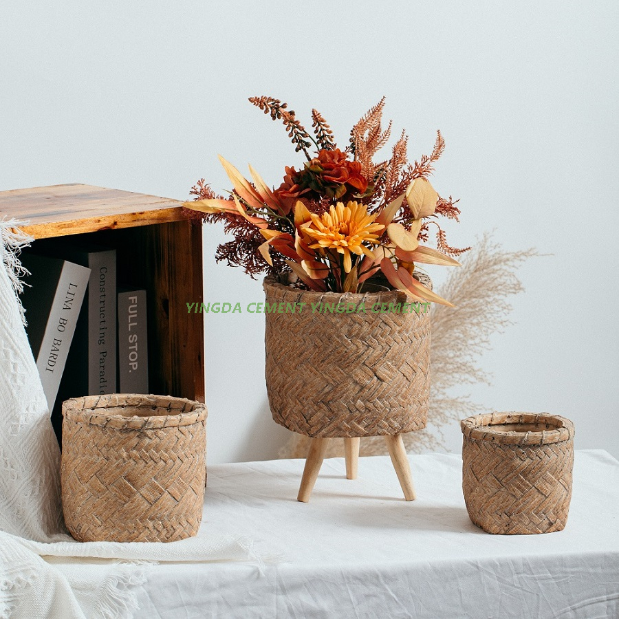 Flower Cement Planter Garden Pot Bamboo Woven View Flower Pots & Planters