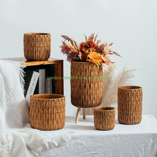 Bamboo Weaving Hanging Basket Design Antique Garden Planter Cement Flower Pot