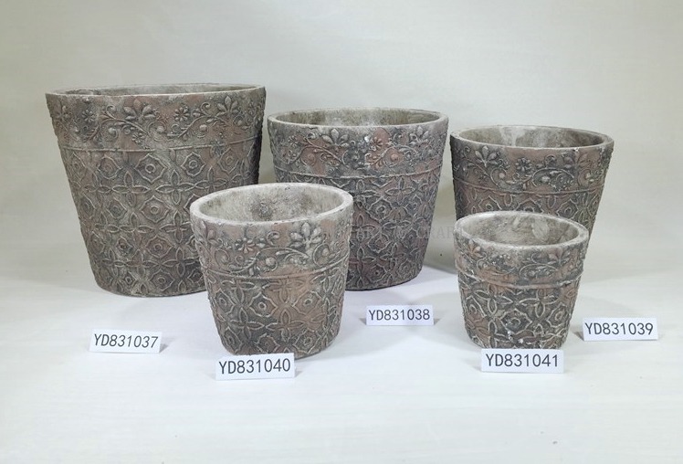 Painted Embossing Concrete Conical Planter Pots 6"