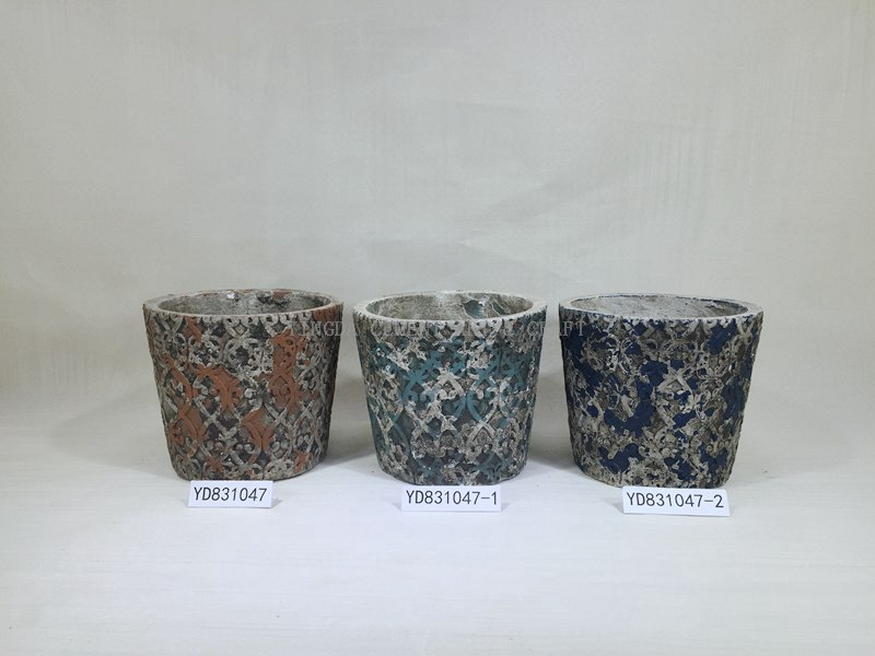 Painted Embossing 5.5“ Cement Round Plant Pots