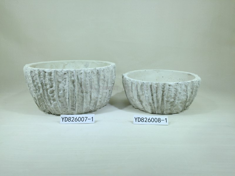 Loofah Textured Bowl Round Cement Planter Pots