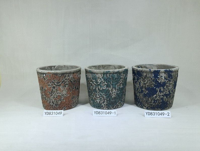Painted Embossing 5.5“ Cement Pot Round Planter
