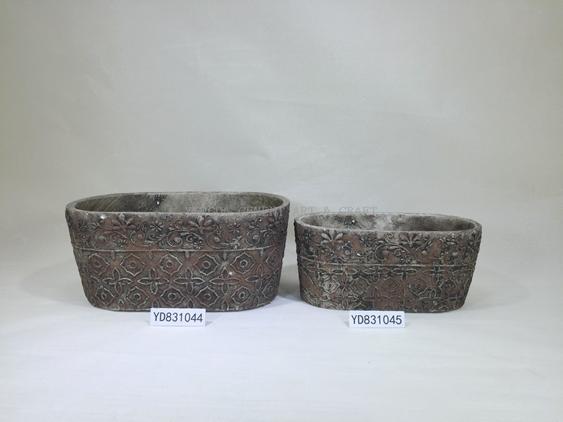 Painted Embossing Cement Oval Plant Pots