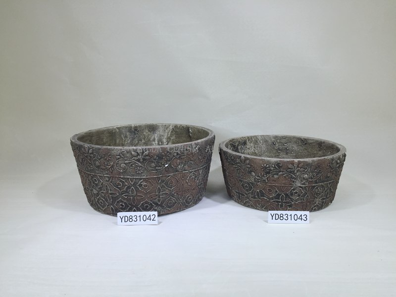 Painted Embossing Cement Oval Plant Pots