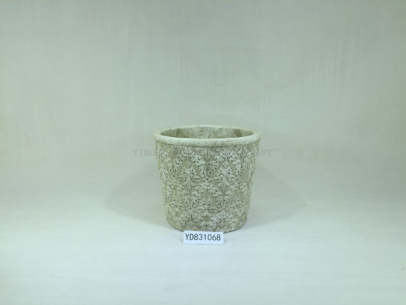 Natural Painted Embossing 5.5“ Cement Pot Round Planter